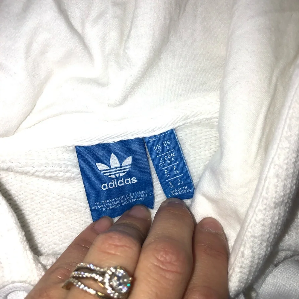 Adidas White/Navy Blue/Grey Striped Logo Embroidered Hooded Jacket Size S - Picture 5 of 9